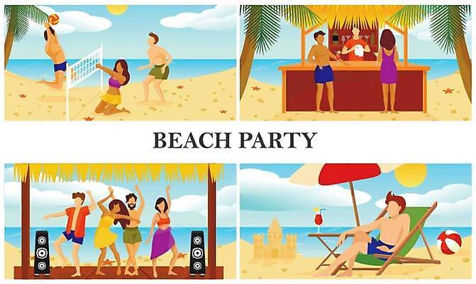 EPS 해외이미지 전신 여자 남자 수영복 일러스트 불가사리 서기 앉기 여러명 성인 해변 여름휴가 세트 야자수 태양 스피커 춤 파라솔 칵테일 네트 무릎꿇기 비치볼 비치발리볼 선베드 바텐더 모래성 배구공 성인만 해외일러스트 자연요소 나무 옷 모래 스포츠용품 스포츠 바다 음향기기 다수 의자 공 모션 휴가 문화예술 극피동물 바캉스용품 주류 사람 배구 파일형식 벡터 여름_계절 이미지허브