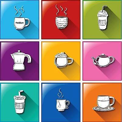 EPS 해외이미지 커피 음료 일러스트 버튼 사람없음 컬러풀 커피잔 찻잔 찻주전자 모카포트 해외일러스트 컬러 주전자 잔 파일형식 벡터 이미지허브