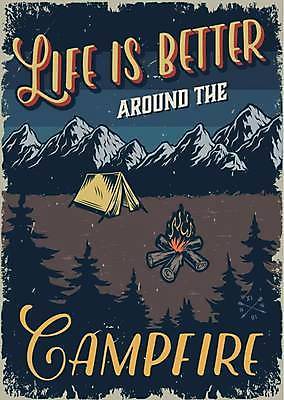 EPS 해외이미지 나무 디자인 포스터 일러스트 산 텐트 사람없음 빈티지 야간 숲속 장작 모닥불 해외일러스트 자연요소 식물 컨셉 불 캠핑도구 숲 파일형식 벡터 이미지허브