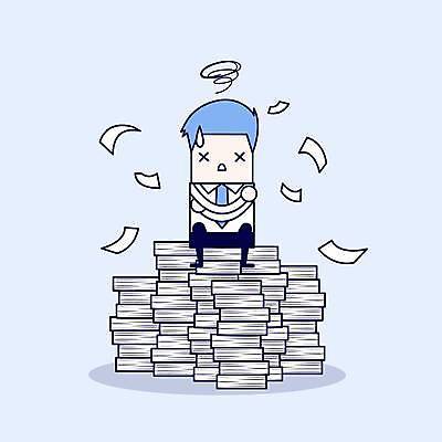 EPS 해외이미지 전신 남자 종이 하늘색 일러스트 피곤 한명 앉기 성인 팔짱 비즈니스맨 비즈니스캐릭터 문서 땀 업무과다 과로 서류더미 힘듦 성인남자한명만 흩날리기 땀흘리기 해외일러스트 일러캐릭터 캐릭터 1 컨셉 비즈니스 모션 사람 파란색 업무 직장인 남자한명만 성인남자만 파일형식 벡터 더미 이미지허브