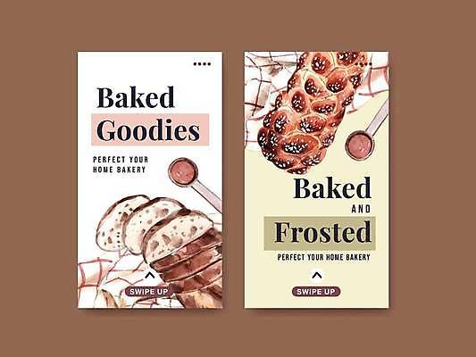 EPS 해외이미지 포스터 빵 일러스트 디저트 타이포그라피 사람없음 빵집 메뉴판 계량스푼 베이지색 해외일러스트 문자 음식 컬러 주방용품 상점 파일형식 벡터 이미지허브