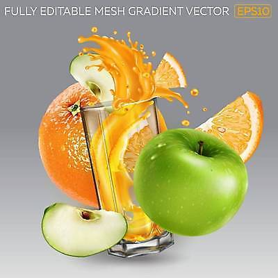 EPS 해외이미지 오렌지 일러스트 잔 사람없음 주황색 주스 신선 사과 역동적 청사과 해외일러스트 식기 음료 컬러 컨셉 과일 파일형식 벡터 이미지허브