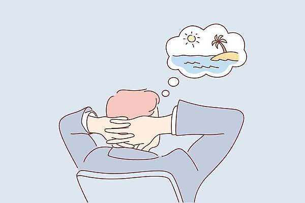 EPS 해외이미지 남자 바다 섬 여행 하늘색 말풍선 생각 의자 일러스트 비즈니스 휴가 한명 앉기 정장 상반신 성인 비즈니스맨 깍지 성인남자한명만 해외일러스트 1 옷 가구 모션 사람 손짓 파란색 직장인 남자한명만 성인남자만 파일형식 벡터 이미지허브