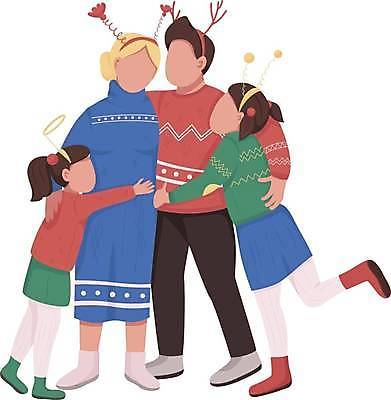 EPS 해외이미지 전신 여자 남자 딸 어린이 허리손 크리스마스 일러스트 안기 포옹 엄마 서기 여러명 성인 축하 아빠 자매 루돌프머리띠 천사머리띠 얼굴없음 어깨에손 해외일러스트 기념일 포즈 다수 컨셉 가족 모션 사람 머리띠 파일형식 벡터 이미지허브