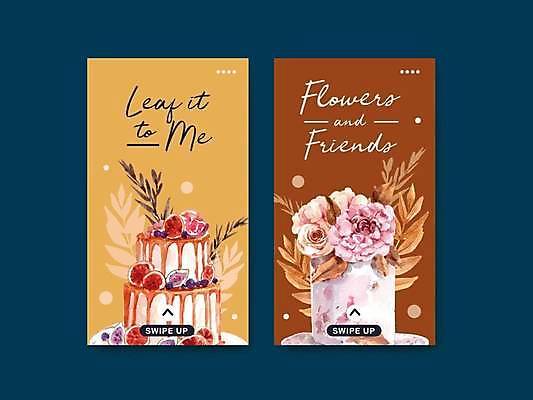 EPS 해외이미지 꽃 잎 과일 일러스트 사람없음 세트 갈색 노란색 케이크 토핑 소셜네트워크 소셜미디어 해외일러스트 식물 컬러 디저트 파일형식 벡터 이미지허브