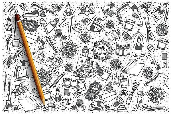 EPS 해외이미지 전신 여자 일러스트 요가 여러명 성인 운동복 세트 스파 요가자세 돌_바위 스케치 명상 손그림 아로마테라피 만다라 부처님상 아로마초 아로마향 성인여자만 해외일러스트 웰빙 옷 포즈 다수 미술 사람 불상 부처 테라피 여자만 성인만 파일형식 벡터 이미지허브