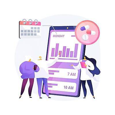 EPS 해외이미지 전신 여자 노년 남자 일러스트 그래프 들기 손짓 성인 세명 스마트폰 알약 의사 달력 가리킴 어플리케이션 계획 서류판 해외일러스트 컨셉 모션 사람 핸드폰 스마트기기 약 사무용품 의료진 파일형식 벡터 이미지허브