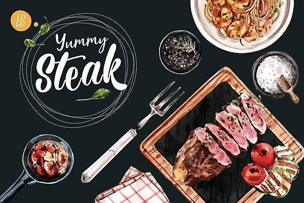 EPS 해외이미지 디자인 음식 포크 일러스트 수채화 프레임 스파게티 스테이크 요리 미술 장식 컬러풀 식사 활발 인쇄 그림 냅킨 소금 손그림 후추 해외일러스트 식기 컬러 컨셉 문화예술 파스타 서양음식 향신료 파일형식 벡터 이미지허브