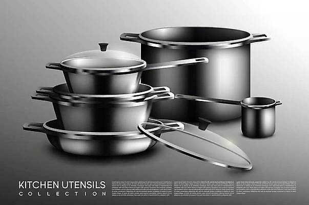 EPS 해외이미지 일러스트 주방용품 사람없음 쌓기 주방 회색 냄비 해외일러스트 컬러 생활용품 모션 솥 파일형식 벡터 이미지허브