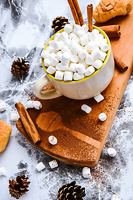 포토 JPG 해외이미지 회색배경 실내 따뜻함 사람없음 머그컵 달콤 크루아상 솔방울 감성 코코아 마시멜로우 나무도마 시나몬스틱 코코아가루 해외포토 음료 빵 백그라운드 컨셉 디저트 도마 내부 목재 컵 회색 맛 가루 시나몬 파일형식 이미지허브