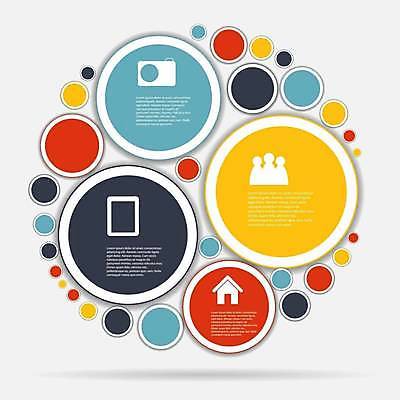 EPS 해외이미지 디자인 하늘색 일러스트 비즈니스 모바일 사람모양 사람없음 빨간색 태블릿 노란색 카메라 검은색 자료 인포그래픽 정보 원형 목차 집모양 해외일러스트 모양 도형 컬러 파란색 전자제품 스마트기기 파일형식 벡터 이미지허브