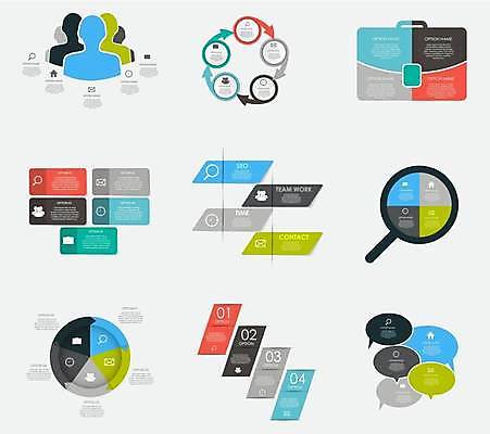 EPS 해외이미지 말풍선 서류가방 일러스트 비즈니스 돋보기 사람모양 사람없음 세트 사각형 인포그래픽 원형 순서 해외일러스트 모양 도형 가방 파일형식 벡터 이미지허브