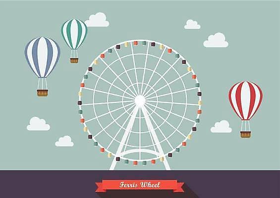 EPS 해외이미지 일러스트 사람없음 놀이공원 열기구 대관람차 회전목마 민트색 해외일러스트 컬러 항공교통 테마파크 놀이기구 파일형식 벡터 이미지허브