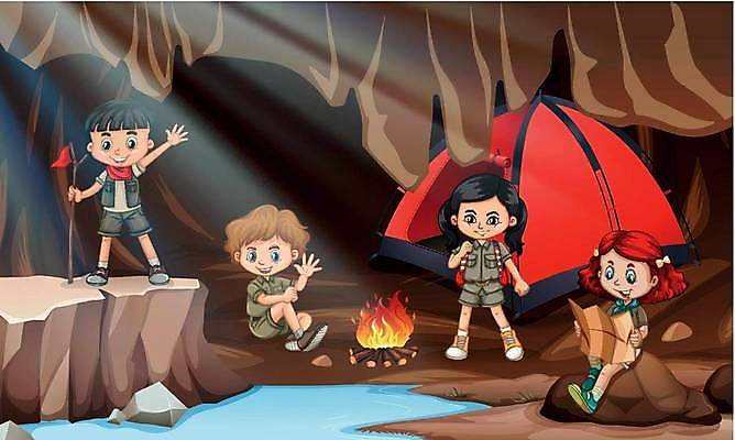 EPS 해외이미지 클립아트 어린이 벽 여행 백그라운드 지도 일러스트 자연 산 텐트 미술 풍경 소년 야외 그래픽 물 강 어둠 캠핑 탐험 바위 개울 동굴 모닥불 그림 클립 암초 지하 내추럴 석회암 옛날 지질학 해외일러스트 자연요소 교육 남자 불 레저 문화예술 캠핑도구 사람 암석 생태계 파일형식 벡터 이미지허브