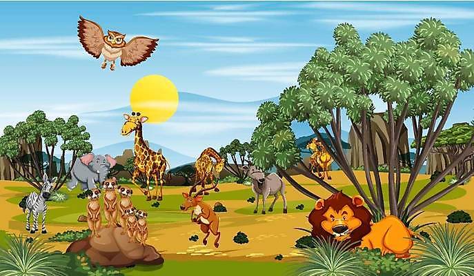 EPS 해외이미지 클립아트 나무 동물 캐릭터 행복 감정 야생동물 백그라운드 일러스트 포유류 아프리카 자연 생물 미소 야외 목재 그래픽 환경 고양이 숲 사자 왕 만화 기린 그림 장면 리빙 내추럴 동물상 미어캣 해외일러스트 일러캐릭터 식물 나라 재료 표정 반려동물 조형물 생태계 파일형식 벡터 이미지허브