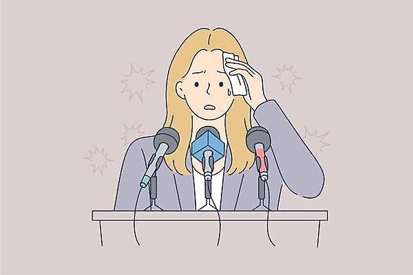 EPS 해외이미지 여자 일러스트 비즈니스 회의 스트레스 말하기 한명 상반신 성인 비즈니스우먼 무서움 강의 불안 마이크 손수건 긴장 인터뷰 강대상 곤란 세미나 힘듦 성인여자한명만 땀흘리기 해외일러스트 1 감정 음향기기 컨셉 모션 사람 직장인 단상 여자한명만 성인여자만 파일형식 벡터 이미지허브