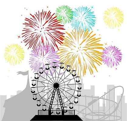 EPS 해외이미지 실루엣 일러스트 불꽃놀이 사람없음 놀이공원 놀이기구 대관람차 롤러코스터 해외일러스트 놀이 촬영기법 테마파크 파일형식 벡터 이미지허브