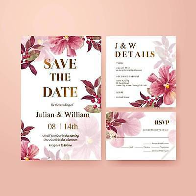 EPS 해외이미지 템플릿 열매 꽃 분홍색 결혼 잎 일러스트 사람없음 세트 청첩장 초대 해외일러스트 식물 컬러 카드_감사 이벤트 파일형식 벡터 이미지허브