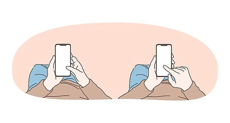 EPS 해외이미지 손 일러스트 들기 사람 앉기 상반신 두명 신체부위 스마트폰 터치 소셜네트워크 해외일러스트 모션 핸드폰 스마트기기 파일형식 벡터 이미지허브