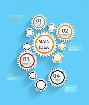 EPS 해외이미지 디자인 하늘색 일러스트 비즈니스 아이디어 사람없음 숫자 자료 인포그래픽 정보 연결 톱니바퀴 목차 해외일러스트 문자 컨셉 파란색 파일형식 벡터 이미지허브