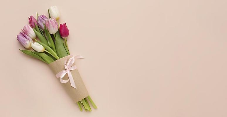 포토 JPG 해외이미지 리본 꽃다발 실내 사람없음 하이앵글 튤립 카피스페이스 분홍색배경 해외포토 꽃 뷰포인트 분홍색 백그라운드 내부 공백 파일형식 이미지허브