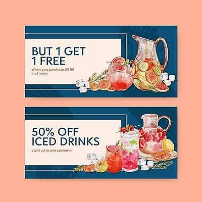 EPS 해외이미지 영어 일러스트 유리병 잔 타이포그라피 사람없음 파란색 세일 얼음 티켓 레몬 상품권 반값 원플러스원 해외일러스트 자연요소 문자 식기 컬러 과일 병_용기 이벤트 파일형식 벡터 이미지허브