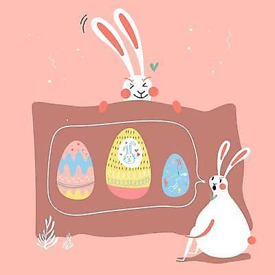 EPS 해외이미지 전통 분홍색 말풍선 일러스트 부활절 사람없음 계란 하트 축하 토끼 해외일러스트 모양 기념일 컬러 컨셉 포유류 반려동물 알 파일형식 벡터 이미지허브