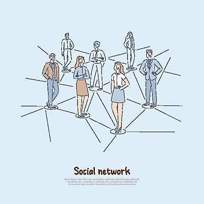 EPS 해외이미지 전신 여자 남자 하늘색 일러스트 비즈니스 여러명 성인 비즈니스맨 비즈니스우먼 소셜네트워크 성인만 해외일러스트 다수 사람 파란색 직장인 파일형식 벡터 이미지허브