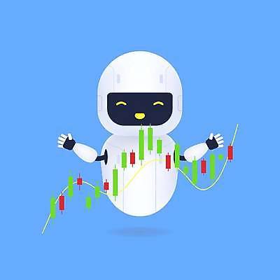 EPS 해외이미지 캐릭터 일러스트 팔벌리기 그래프 사람없음 파란색 주식 로봇 주식표 해외일러스트 일러캐릭터 컬러 모션 금융 파일형식 벡터 이미지허브
