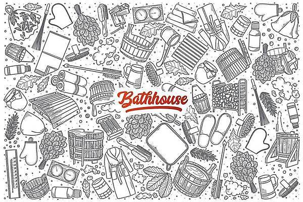 EPS 해외이미지 나무 손글씨 일러스트 나뭇잎 욕조 타이포그라피 사람없음 목재 세트 수건 위생용품 목욕 목욕탕 솔 목욕가운 낙서 온도계 장작 라인아트 스파용품 손그림 대야 샴푸 비누거품 샤워솔 파우치 해외일러스트 식물 문자 선 생활용품 잎 가방 재료 스파 청결 거품 가운 오브젝트 송 파일형식 벡터 이미지허브