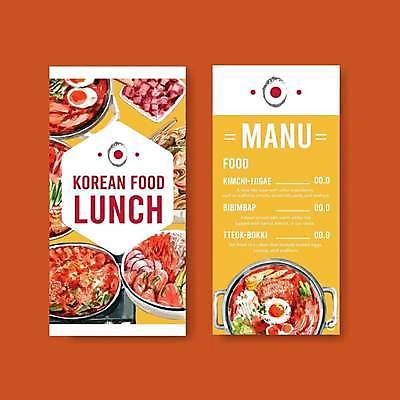 EPS 해외이미지 템플릿 한식 리플렛 일러스트 사람없음 냄비 떡볶이 비빔밥 김치찌개 부대찌개 한식당 해외일러스트 음식 식당 솥 찌개 분식 파일형식 벡터 이미지허브