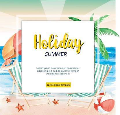 EPS 해외이미지 바다 일러스트 불가사리 프레임 타이포그라피 해변 사람없음 여름휴가 바캉스 야자수 파라솔 비치볼 선베드 프레임일러스트 홀리데이 해외일러스트 나무 문자 의자 공 휴가 극피동물 바캉스용품 파일형식 벡터 여름_계절 이미지허브