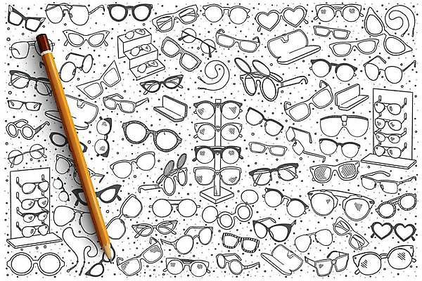 EPS 해외이미지 안경 일러스트 종류 사람없음 세트 연필 다양 스케치 손그림 해외일러스트 잡화 다수 학용품 미술 필기구 파일형식 벡터 이미지허브