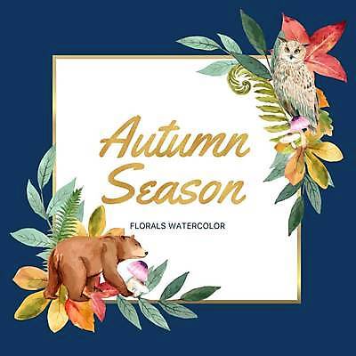 EPS 해외이미지 꽃 잎 일러스트 곰 사각프레임 프레임 타이포그라피 사람없음 파란색 버섯 부엉이 해외일러스트 식물 동물 문자 컬러 포유류 조류 사각형 파일형식 벡터 이미지허브