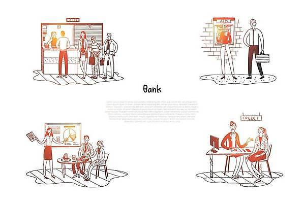 EPS 해외이미지 전신 디자인 여자 남자 컨셉 가방 일러스트 그래프 설명 들기 앉기 여러명 성인 세트 발표 상담원 스케치 상담 손그림 ATM 은행원 성인만 해외일러스트 직업 잡화 다수 모션 미술 사람 사무원 파일형식 벡터 이미지허브