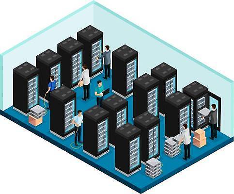 EPS 해외이미지 남자 일러스트 정보기술 들기 여러명 성인 일상 노트북 상자 자료 공간 연결 저장 아이소메트릭 데이터베이스 서버 서버실 성인남자만 스토리지 해외일러스트 다수 모션 기술 사람 라이프 전자제품 남자만 성인만 파일형식 벡터 이미지허브