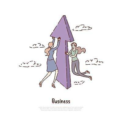 EPS 해외이미지 전신 여자 화살표 일러스트 비즈니스 성인 두명 보라색 비행 잡기 비즈니스우먼 상승 성인여자만 해외일러스트 컬러 컨셉 모션 사람 직장인 여자만 성인만 파일형식 벡터 이미지허브