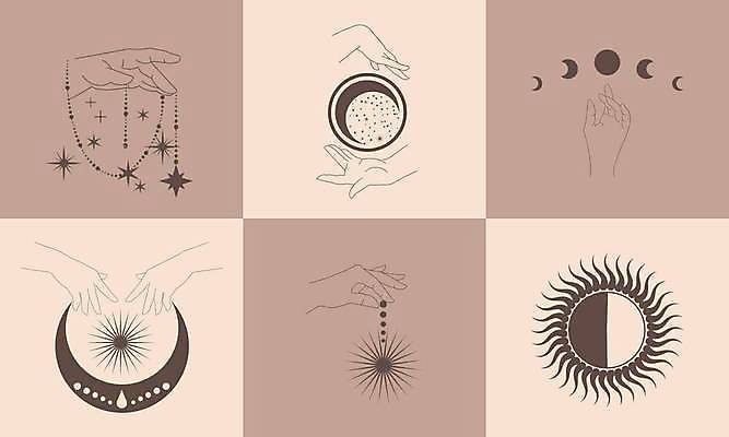 EPS 해외이미지 손 별 라인일러스트 일러스트 들기 손짓 신체부위 세트 태양 달 원형 초승달 라인아트 베이지색 해외일러스트 자연요소 도형 선 컬러 모션 사람 파일형식 벡터 이미지허브