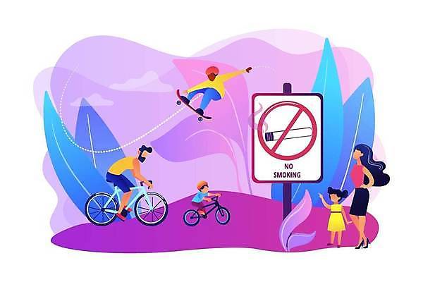 EPS 해외이미지 전신 라이프스타일 공원 여자 남자 딸 아들 어린이 일러스트 가족 엄마 여러명 성인 자전거 가리킴 표지판 아빠 헬멧 금연구역 얼굴없음 해외일러스트 공공시설 다수 관계 알림판 사람 손짓 생활 바이크 보호장비 제한구역 파일형식 벡터 이미지허브