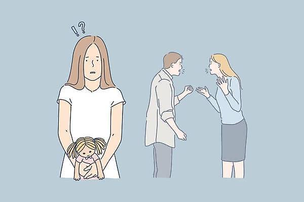 EPS 해외이미지 부부 여자 남자 딸 어린이 일러스트 상반신 성인 세명 싸움 충격 말다툼 이혼 해외일러스트 커플 가족 모션 사람 파일형식 벡터 이미지허브