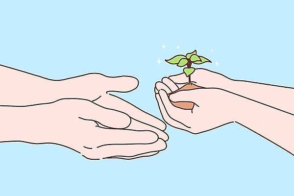 EPS 해외이미지 식물 손 일러스트 들기 신체부위 새싹 잡기 주기 해외일러스트 모션 사람 파일형식 벡터 이미지허브