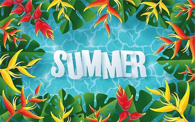 EPS 해외이미지 디자인 배너 일러스트 프레임 사람없음 파란색 쇼핑 세일 수면 열대꽃 열대잎 카피스페이스 트로피컬아트 해외일러스트 꽃 컬러 잎 물 공백 그림 파일형식 벡터 이미지허브