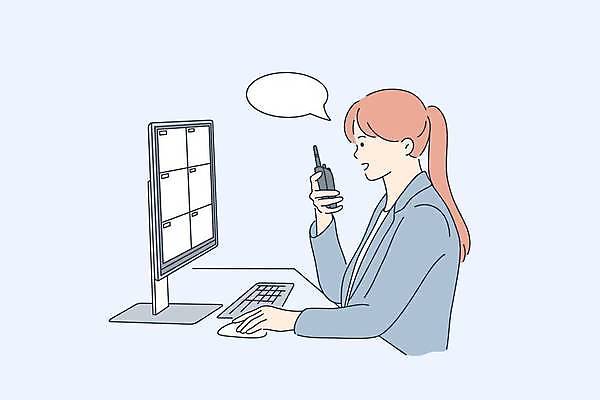 EPS 해외이미지 여자 하늘색 말풍선 일러스트 비즈니스 말하기 한명 들기 정장 상반신 성인 모니터 키보드 비즈니스우먼 무전기 성인여자한명만 해외일러스트 1 옷 모션 무선통신 사람 파란색 컴퓨터 직장인 여자한명만 성인여자만 파일형식 벡터 이미지허브