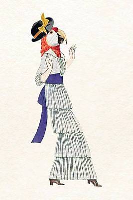 EPS 해외이미지 디자인 드레스 리본 일러스트 의인화 사람없음 놀람 빈티지 복고 앵무새 콜라주 해외일러스트 옷 감정 컨셉 조류 표정 파일형식 벡터 이미지허브