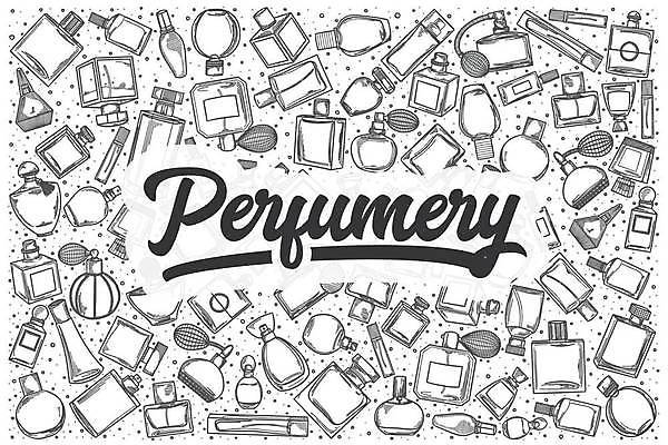 EPS 해외이미지 손글씨 일러스트 종류 타이포그라피 사람없음 세트 다양 낙서 라인아트 향수 손그림 향수병 해외일러스트 문자 선 다수 화장품 병_담는 파일형식 벡터 이미지허브