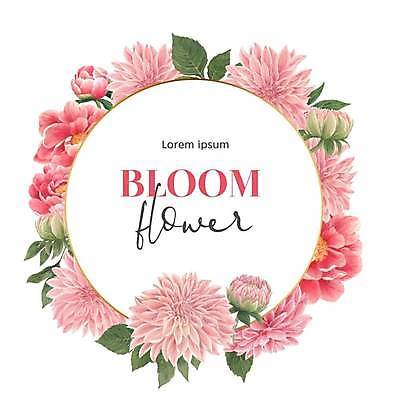EPS 해외이미지 꽃 분홍색 잎 일러스트 프레임 타이포그라피 사람없음 원형 꽃봉오리 원형프레임 해외일러스트 도형 식물 문자 컬러 파일형식 벡터 이미지허브