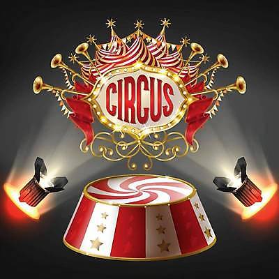 EPS 해외이미지 일러스트 조명 타이포그라피 사람없음 빨간색 놀이공원 서커스 나팔 스포트라이트 단상 해외일러스트 문자 악기 컬러 테마파크 파일형식 벡터 이미지허브