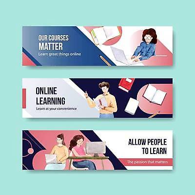 EPS 해외이미지 템플릿 배너 여자 남자 가로배너 대학생 일러스트 들기 앉기 여러명 상반신 성인 책 노트북 연필 교수 책상 온라인강의 성인만 안경낌 배너세트 언택트 온택트 해외일러스트 학생 안경 가구 다수 모션 학용품 사람 가로 전자제품 세트 필기구 교사 강의 파일형식 벡터 이미지허브