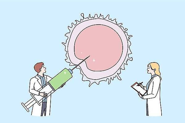 EPS 해외이미지 여자 남자 일러스트 주사기 들기 상반신 성인 두명 의사 기록 난자 서류판 성인만 해외일러스트 의료기기 모션 사람 사무용품 의료진 생식세포 파일형식 벡터 이미지허브