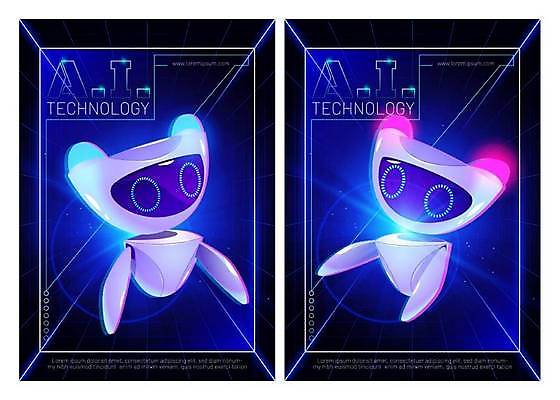 EPS 해외이미지 캐릭터 일러스트 사람없음 파란색 빛 귀여움 로봇 해외일러스트 일러캐릭터 컬러 컨셉 파일형식 벡터 이미지허브